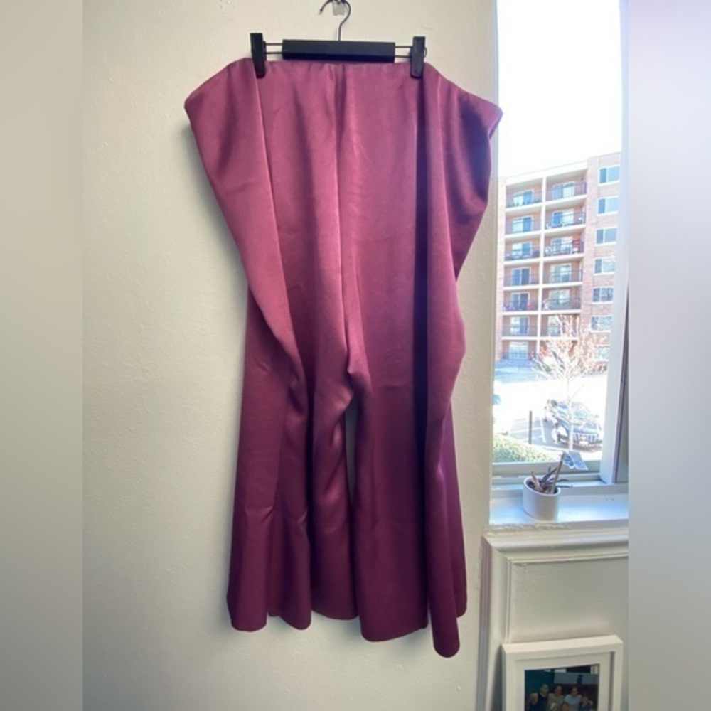 Vince Womens Magenta Satin Wide Leg Trousers High Rise Dress Pants‎ Size 22 NEW - Picture 5 of 8